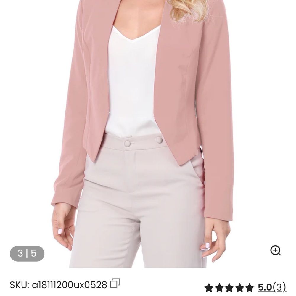 Allegra K Dusty Rose Open-Front Cropped Blazer